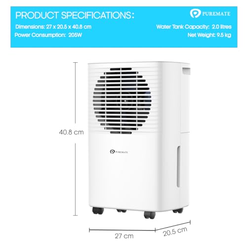 PureMate 10L Mobil & Kompakt Luftentfeuchter 10 Liter