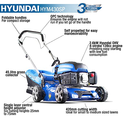 Hyundai 17"/43cm 139cc Self-propelled Petrol Lawnmower