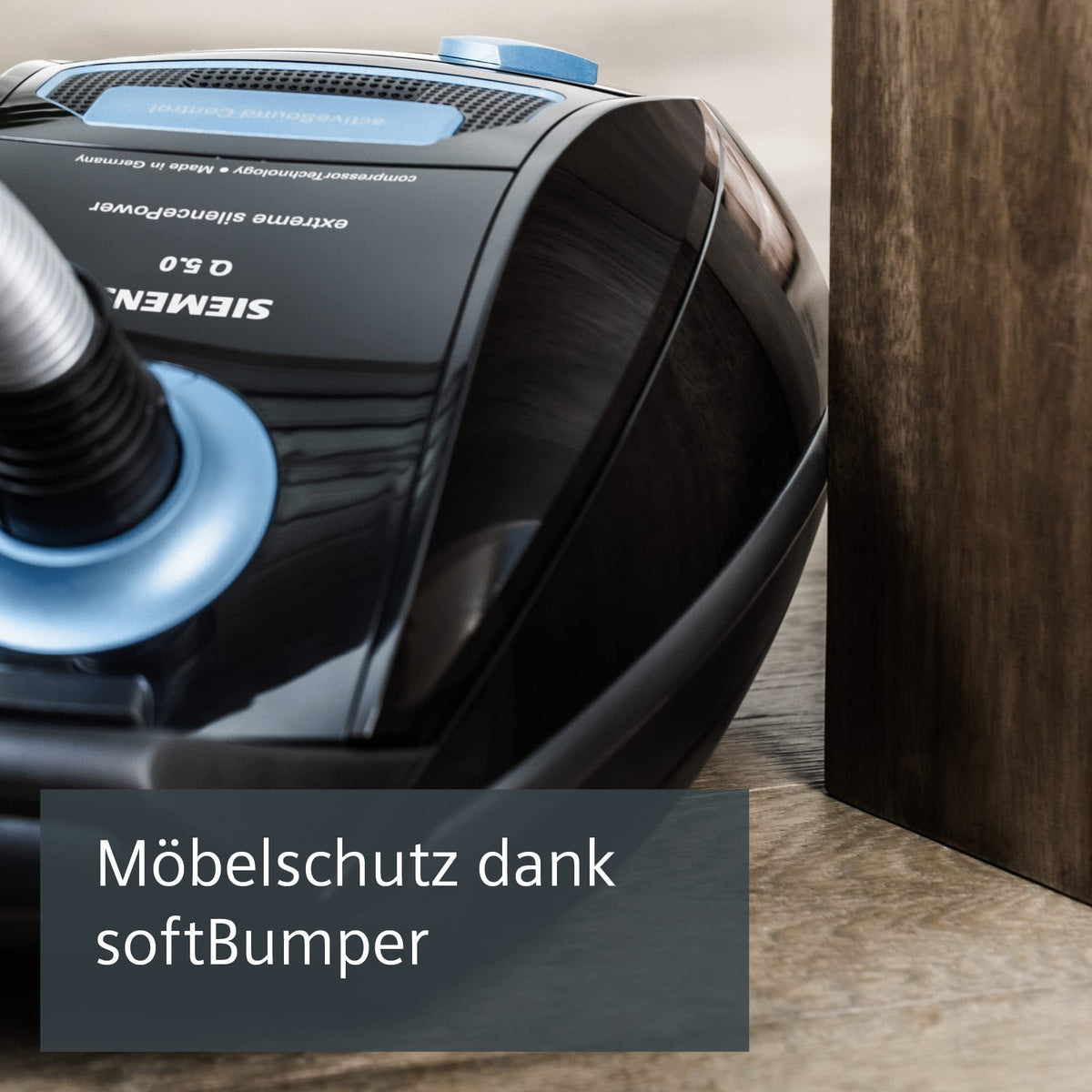 Siemens Staubsauger mit Beutel Q5.0 extreme silencePower VSQ5X1230, ideal für Allergiker, Hygiene-Filter, starke Saugleistung, Bodendüse für Parkett, Teppich, Fliesen, langes Kabel, 850 W, schwarz