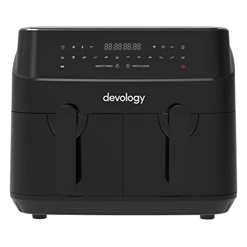 Devology Doppel Heißluftfritteuse, 9 L, 2x4.5L Doppel Zone