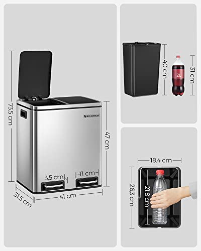 SONGMICS Recycling Bin Stahl Rubbish Bin, Step Bin