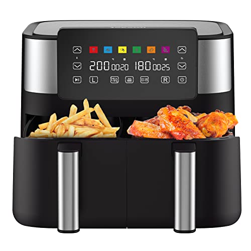 Heißluftfritteuse mit 2 Körbe 7.6L, JOYAMI Doppelkorb AirFryer