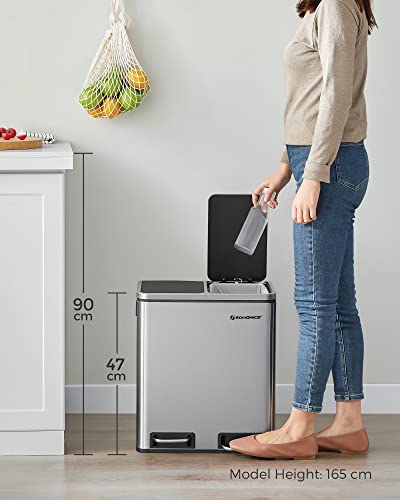 SONGMICS Recycling Bin Stahl Rubbish Bin, Step Bin
