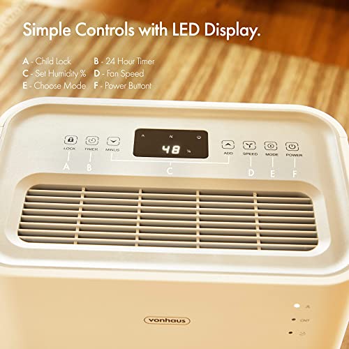 VonHaus Luftentfeuchter 20 L/Tag – LED Display, 24 Hour Timer