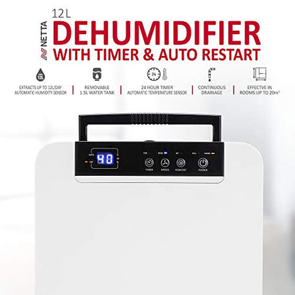 NETTA 12 L/Tag Energiesparender Luftentfeuchter – Digital Control Panel