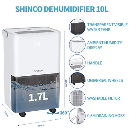 SHINCO 10L/Day Energy Efficient Electric Compressor Dehumidifier for home