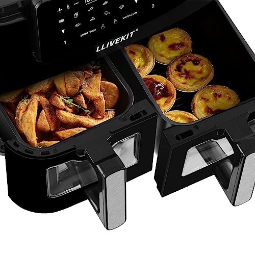 LLIVEKITDigital Doppel Zone Oil Free Heißluftfritteuse 9 L Groß für Familie