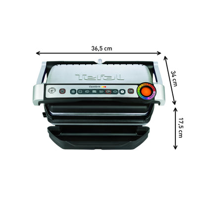 Tefal OptiGrill Kontaktgrill – Elektrogrill mit 6 automatischen Programmen, Garstufenanzeige und automatischer Temperaturanpassung, Auftau- und Manueller Modus, abnehmbare antihaftbeschichtete Platten
