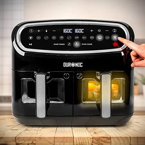 Duronic Heißluftfritteuse AF24, 9 L Groß Doppel Zone
