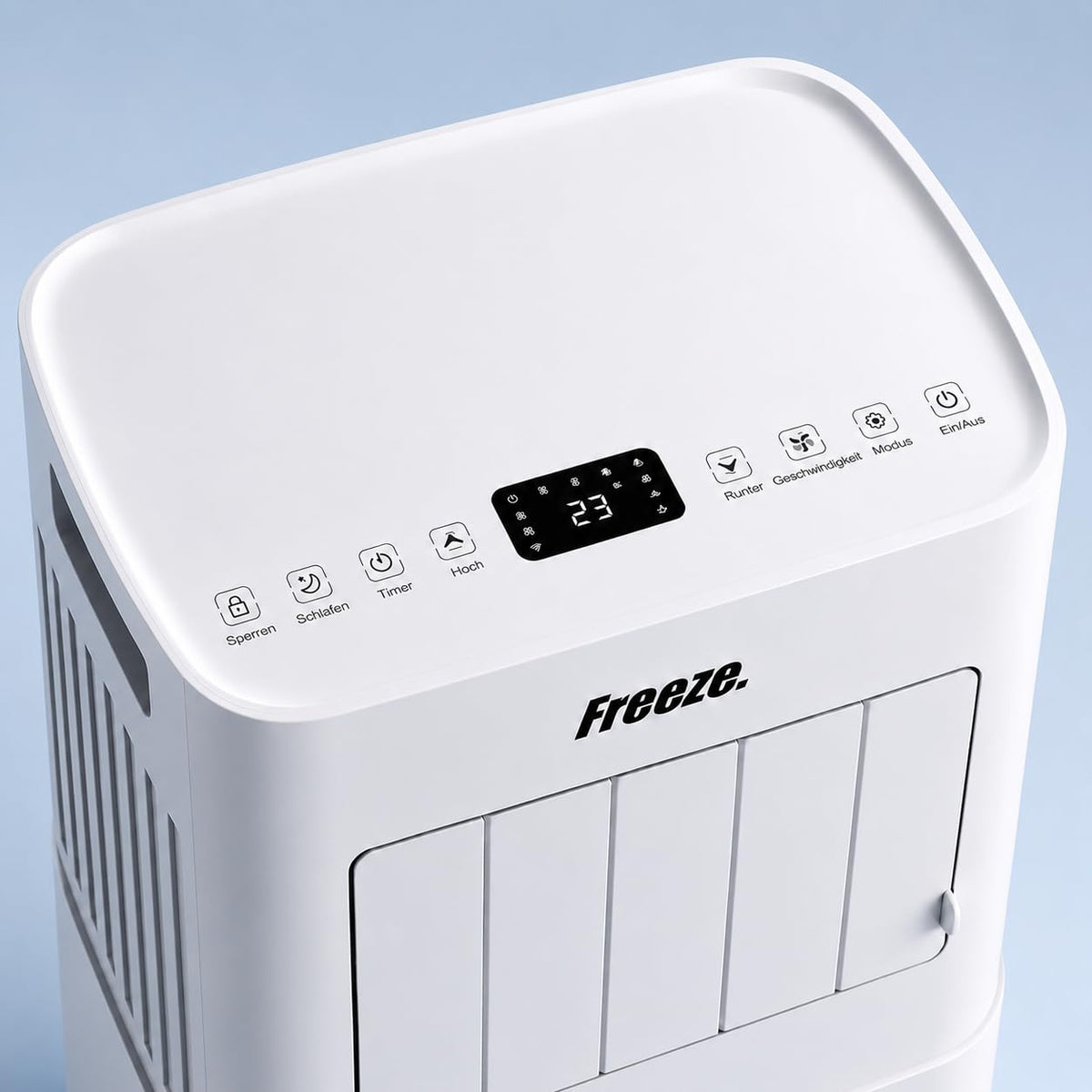 Freeze. seven 7000BTU Mobile Klimaanlage Weiß – Monoblock-Klimagerät mit LED-Display & Fernbedienung, Timer und Sleep‑Modus, verstellbarer Luftauslass, Kindersicherung, inkl. Abluftschlauch & Fenster