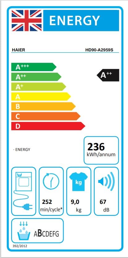 Haier HD90-A2959 Freistehend Wäschetrockner