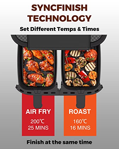 Heißluftfritteuse mit 2 Körbe 7.6L, JOYAMI Doppelkorb AirFryer