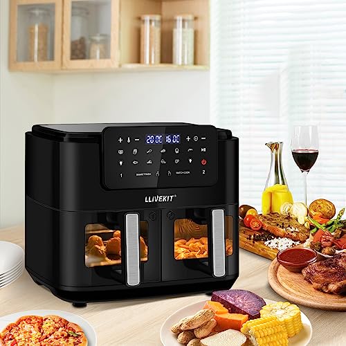 LLIVEKITDigital Doppel Zone Oil Free Heißluftfritteuse 9 L Groß für Familie