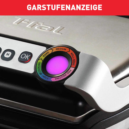 Tefal OptiGrill Kontaktgrill – Elektrogrill mit 6 automatischen Programmen, Garstufenanzeige und automatischer Temperaturanpassung, Auftau- und Manueller Modus, abnehmbare antihaftbeschichtete Platten