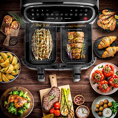 Duronic Heißluftfritteuse AF24, 9 L Groß Doppel Zone