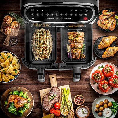 Duronic Heißluftfritteuse AF24, 9 L Groß Doppel Zone