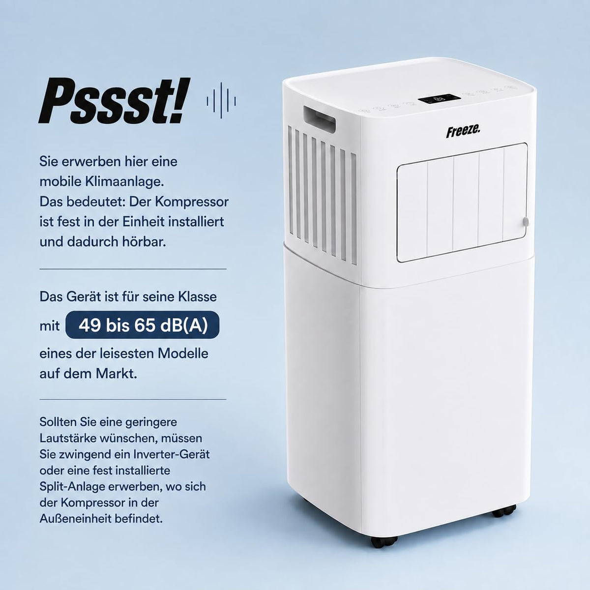 Freeze. seven 7000BTU Mobile Klimaanlage Weiß – Monoblock-Klimagerät mit LED-Display & Fernbedienung, Timer und Sleep‑Modus, verstellbarer Luftauslass, Kindersicherung, inkl. Abluftschlauch & Fenster