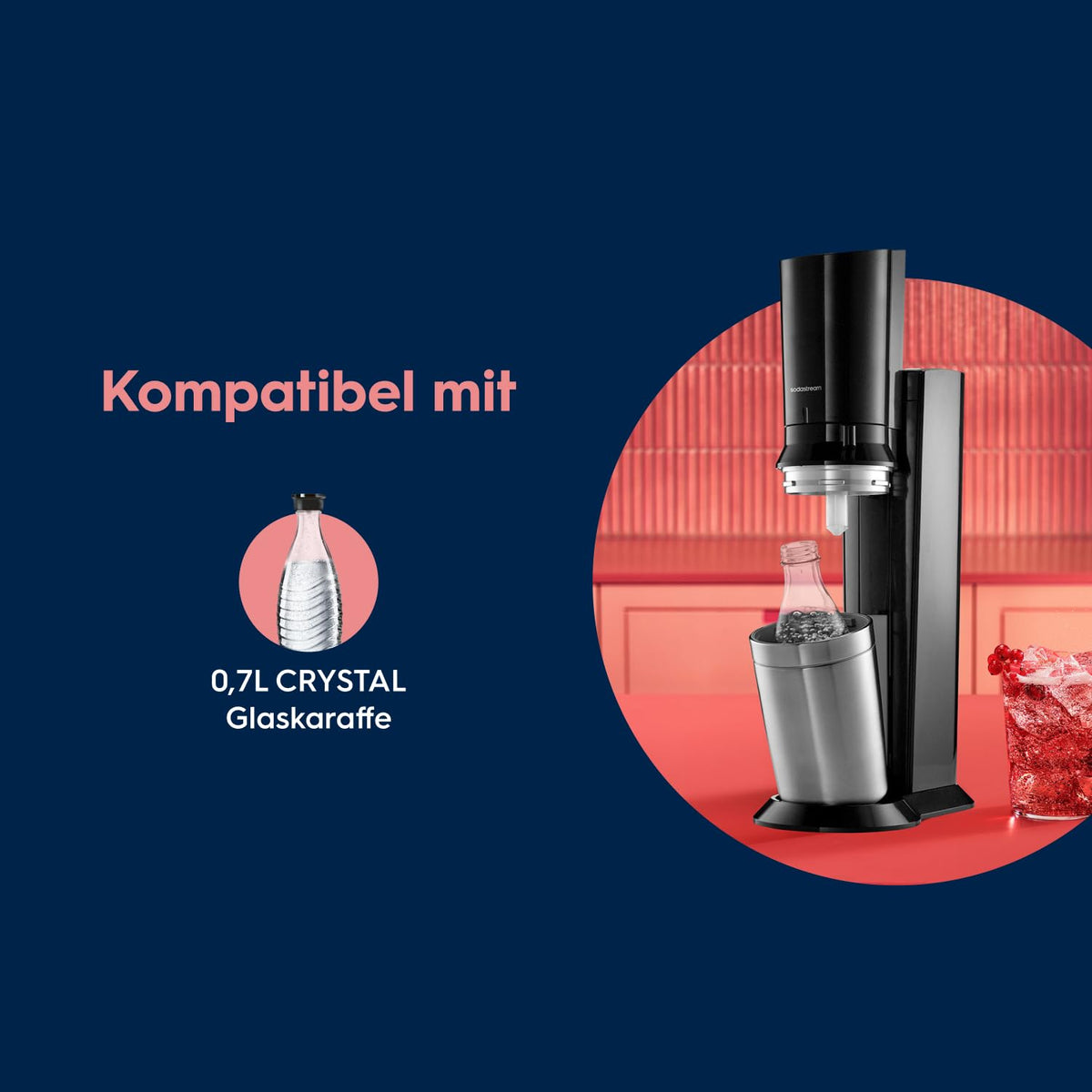 SodaStream Crystal 3.0 Wassersprudler mit 2x Quick-Connect CO2-Zylinder und 2x Glaskaraffen
