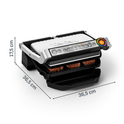 Tefal OptiGrill+ Kontaktgrill, 6 Programme, Garstufenanzeige, abnehmbare Platten, manueller Modus, optimal Grillergebnisse dank Messung der Dicke, Elektrogrill, Edelstahl, GC712D12