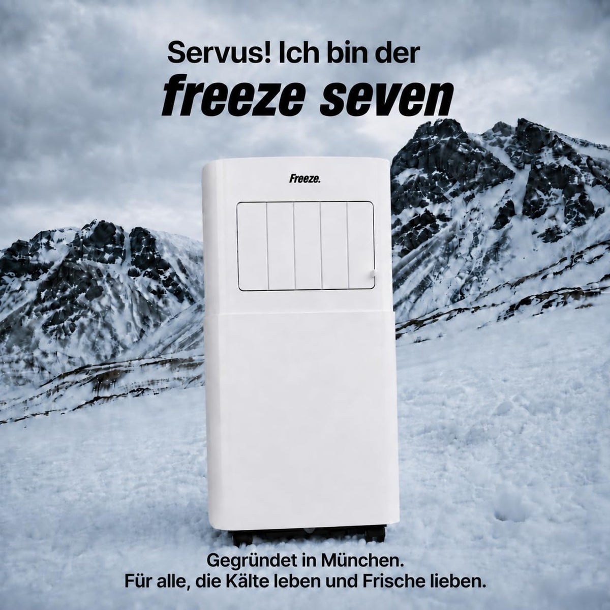 Freeze. seven 7000BTU Mobile Klimaanlage Weiß – Monoblock-Klimagerät mit LED-Display & Fernbedienung, Timer und Sleep‑Modus, verstellbarer Luftauslass, Kindersicherung, inkl. Abluftschlauch & Fenster