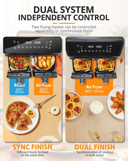 JR JUMIAR Doppel Zone Digital Heißluftfritteuse 9 L