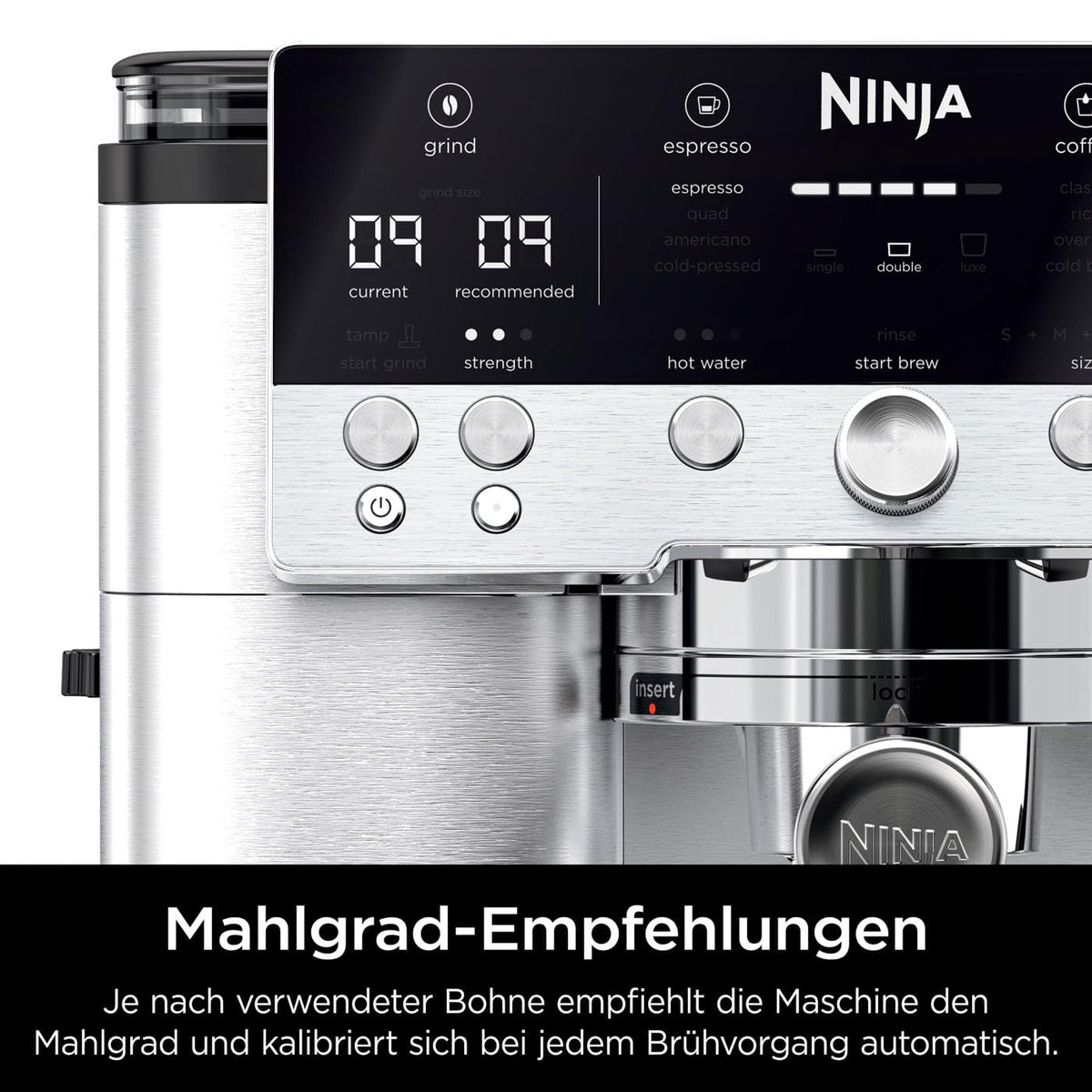 Ninja Luxe Premier 3-in-1-Kaffeemaschine mit Mahlwerk & Aufschäumer, Silber