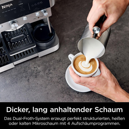 Ninja Luxe Premier 3-in-1-Kaffeemaschine mit Mahlwerk & Aufschäumer, Silber
