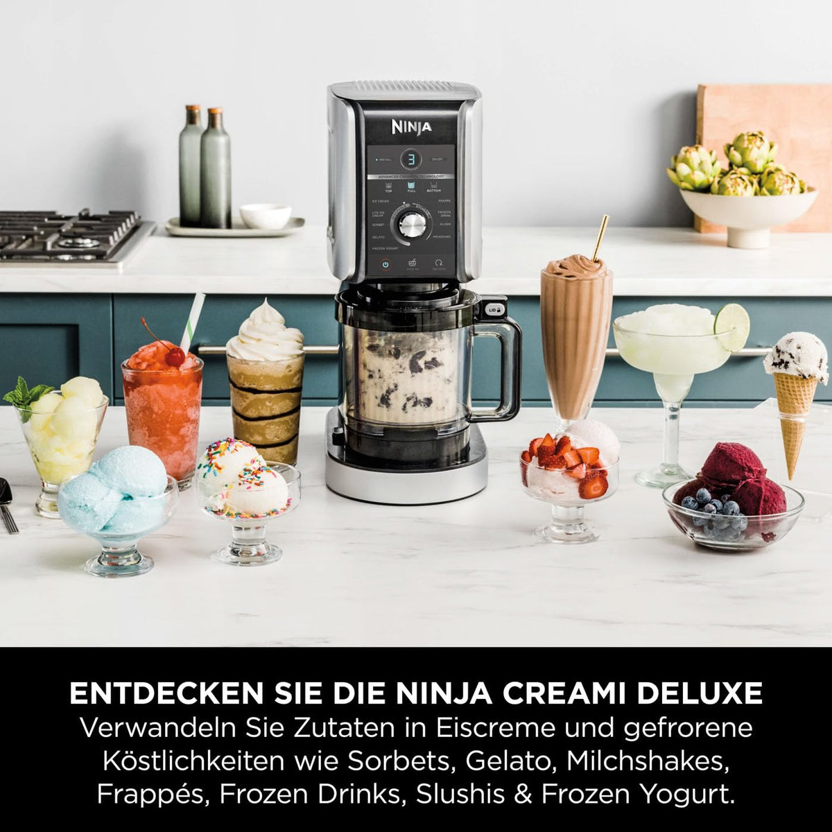Ninja CREAMi Deluxe Eis- & Eisgetränkmaschine, 2 Becher, Silber