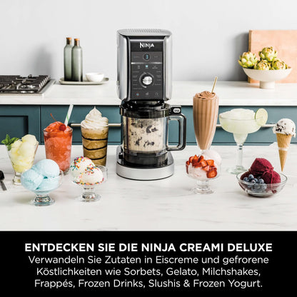 Ninja CREAMi Deluxe Eis- & Eisgetränkmaschine, 2 Becher, Silber