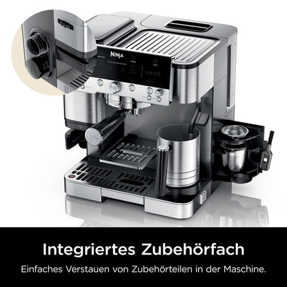 Ninja Luxe Premier 3-in-1-Kaffeemaschine mit Mahlwerk & Aufschäumer, Silber