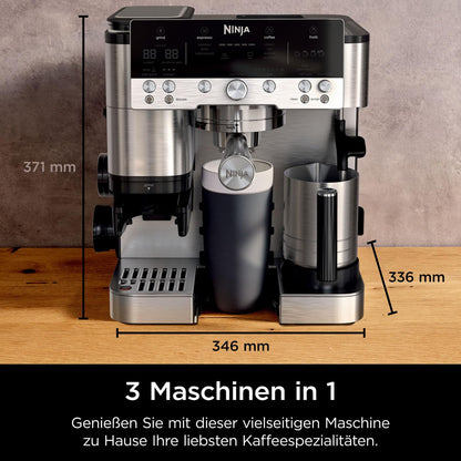 Ninja Luxe Premier 3-in-1-Kaffeemaschine mit Mahlwerk & Aufschäumer, Silber