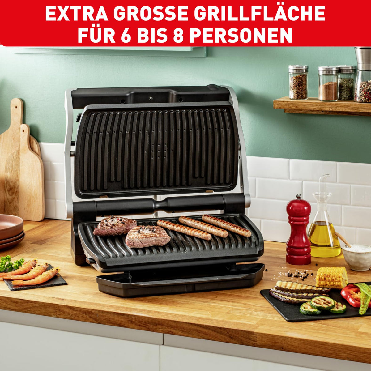 Tefal OptiGrill+ XL Kontaktgrill, 9 Programme, manueller Modus