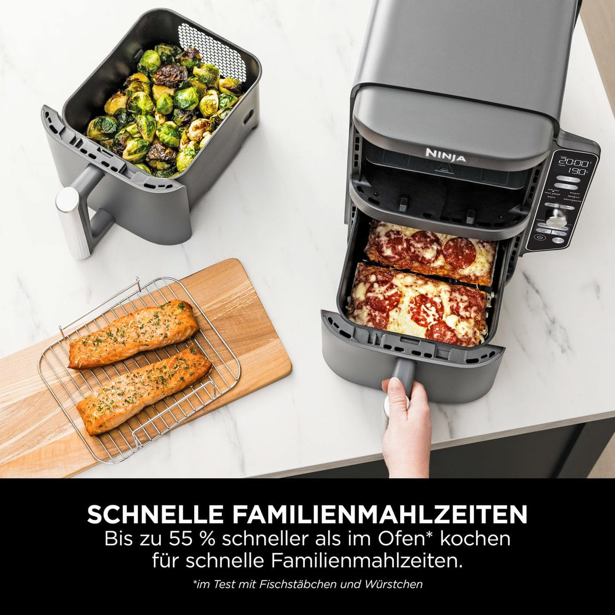 Ninja Double Stack XL Heißluftfritteuse, 9,5 L, 6 Kochfunktionen, Grau