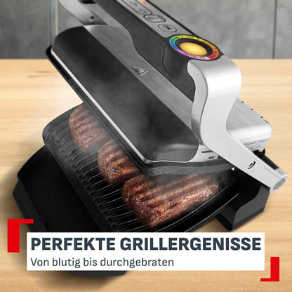 Tefal OptiGrill+ Kontaktgrill, 6 Programme, Garstufenanzeige, abnehmbare Platten, manueller Modus, optimal Grillergebnisse dank Messung der Dicke, Elektrogrill, Edelstahl, GC712D12