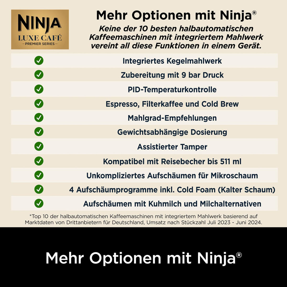 Ninja Luxe Premier 3-in-1-Kaffeemaschine mit Mahlwerk & Aufschäumer, Silber