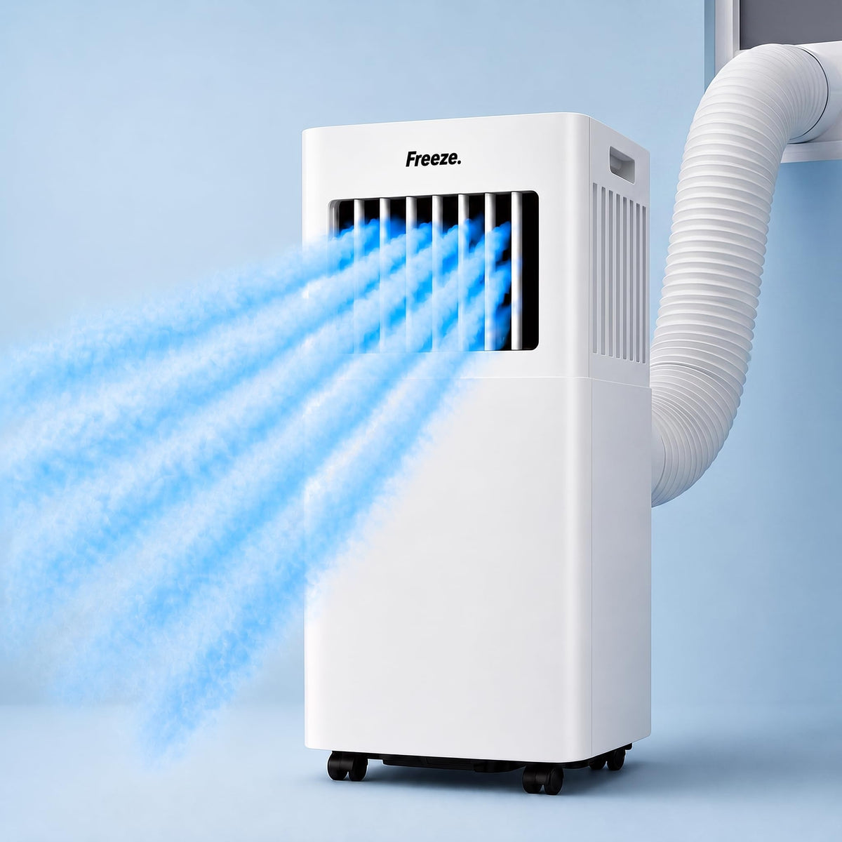 Freeze. seven 7000BTU Mobile Klimaanlage Weiß – Monoblock-Klimagerät mit LED-Display & Fernbedienung, Timer und Sleep‑Modus, verstellbarer Luftauslass, Kindersicherung, inkl. Abluftschlauch & Fenster