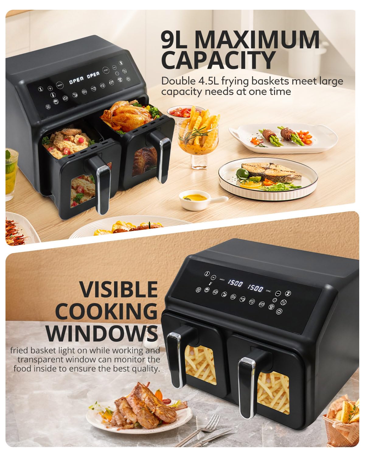 JR JUMIAR Doppel Zone Digital Heißluftfritteuse 9 L