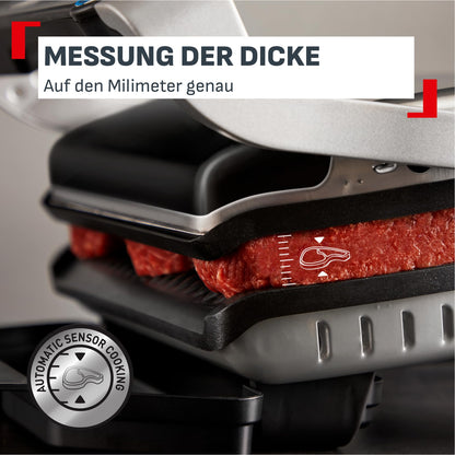 Tefal OptiGrill+ Kontaktgrill, 6 Programme, Garstufenanzeige, abnehmbare Platten, manueller Modus, optimal Grillergebnisse dank Messung der Dicke, Elektrogrill, Edelstahl, GC712D12