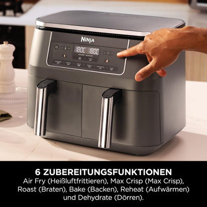 Ninja Dual Zone digitale Heißluftfritteuse, 7,6 L, 6-in-1, Metallic Grau