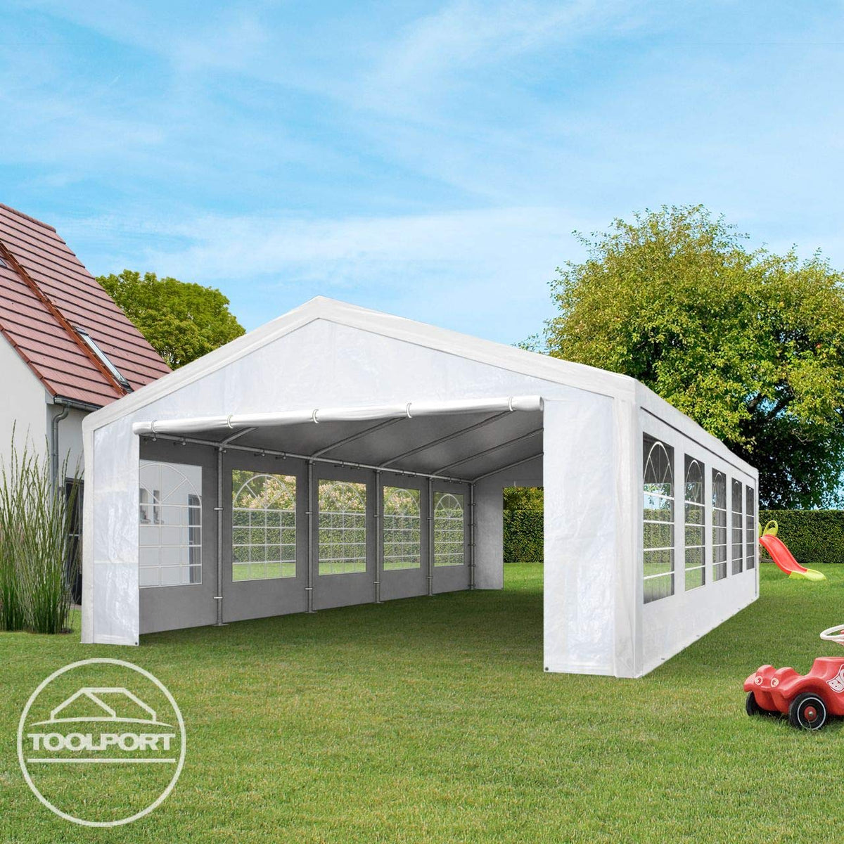 TOOLPORT Partyzelt Pavillon 3x6 m in weiß PE Plane 350 N Wasserdicht UV Schutz Festzelt Gartenzelt