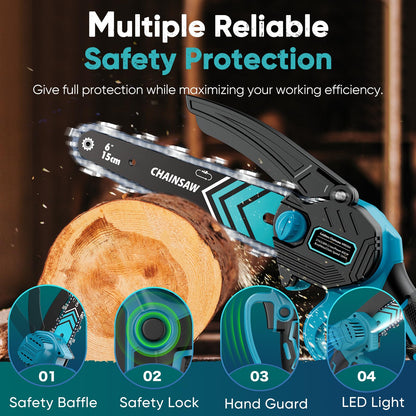 Handwise Mini Chainsaw Cordless 6 Inch 8000mAh