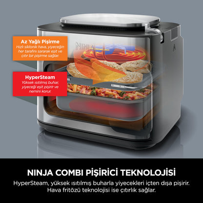 Ninja 12-in-1 Multi-Cooker Combi, Oven & Fryer, 12 Cooking Functions, Family Size Meal in 15 Minutes*, with Baking Tray, Pan and Recipe Guide, Grey, SFP700EU.