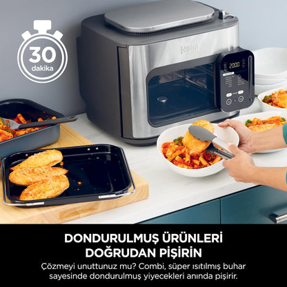 Ninja 12-in-1 Multi-Cooker Combi, Oven & Fryer, 12 Cooking Functions, Family Size Meal in 15 Minutes*, with Baking Tray, Pan and Recipe Guide, Grey, SFP700EU.