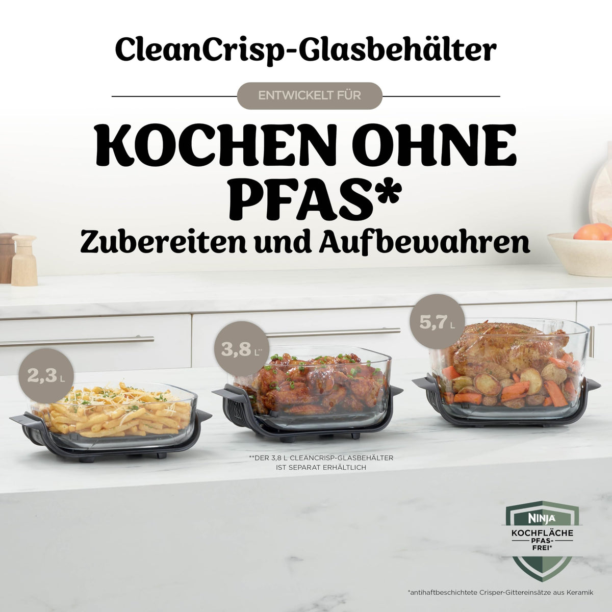 Ninja CRISPi PRO XL Glas-Heißluftfritteuse Air-Fryer, Stone Gold, AS090EUSD