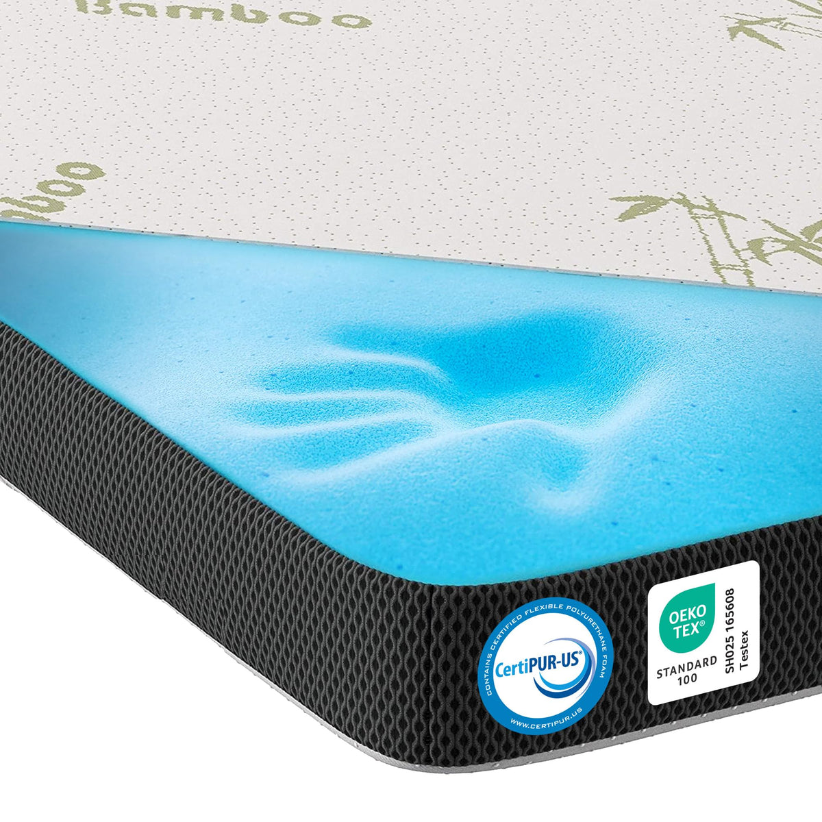 MKS.® Gel Topper 90x200 cm, H3 Matratzentopper mit 7 cm Gel-Memory-Schaum, KomfortKissen Matratzenauflage mit 3D-Luftstrom, Viskoelastische Matratzenauflagen mit abnehmbarem Bambusbezug