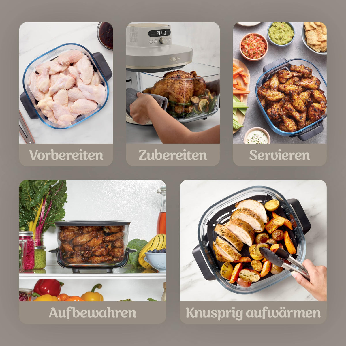 Ninja CRISPi PRO XL Glas-Heißluftfritteuse Air-Fryer, Stone Gold, AS090EUSD