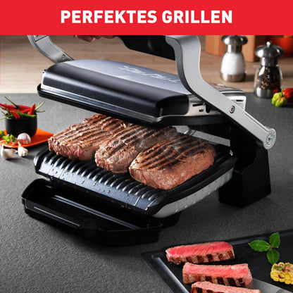 Tefal OptiGrill Kontaktgrill – Elektrogrill mit 6 automatischen Programmen, Garstufenanzeige und automatischer Temperaturanpassung, Auftau- und Manueller Modus, abnehmbare antihaftbeschichtete Platten