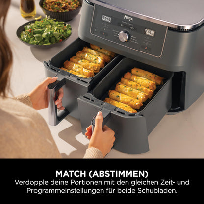 Ninja Dual Zone Digital Hot Air Fryer, 9.5L, 6-in-1, Metallic Grey