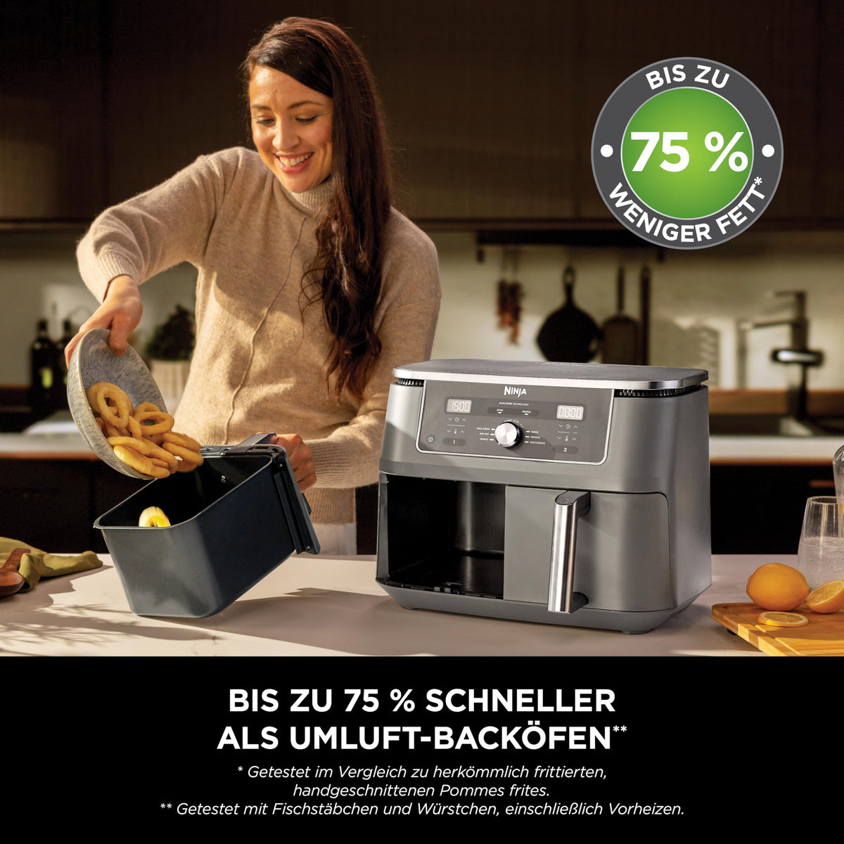 Ninja Dual Zone Digital Hot Air Fryer, 9.5L, 6-in-1, Metallic Grey