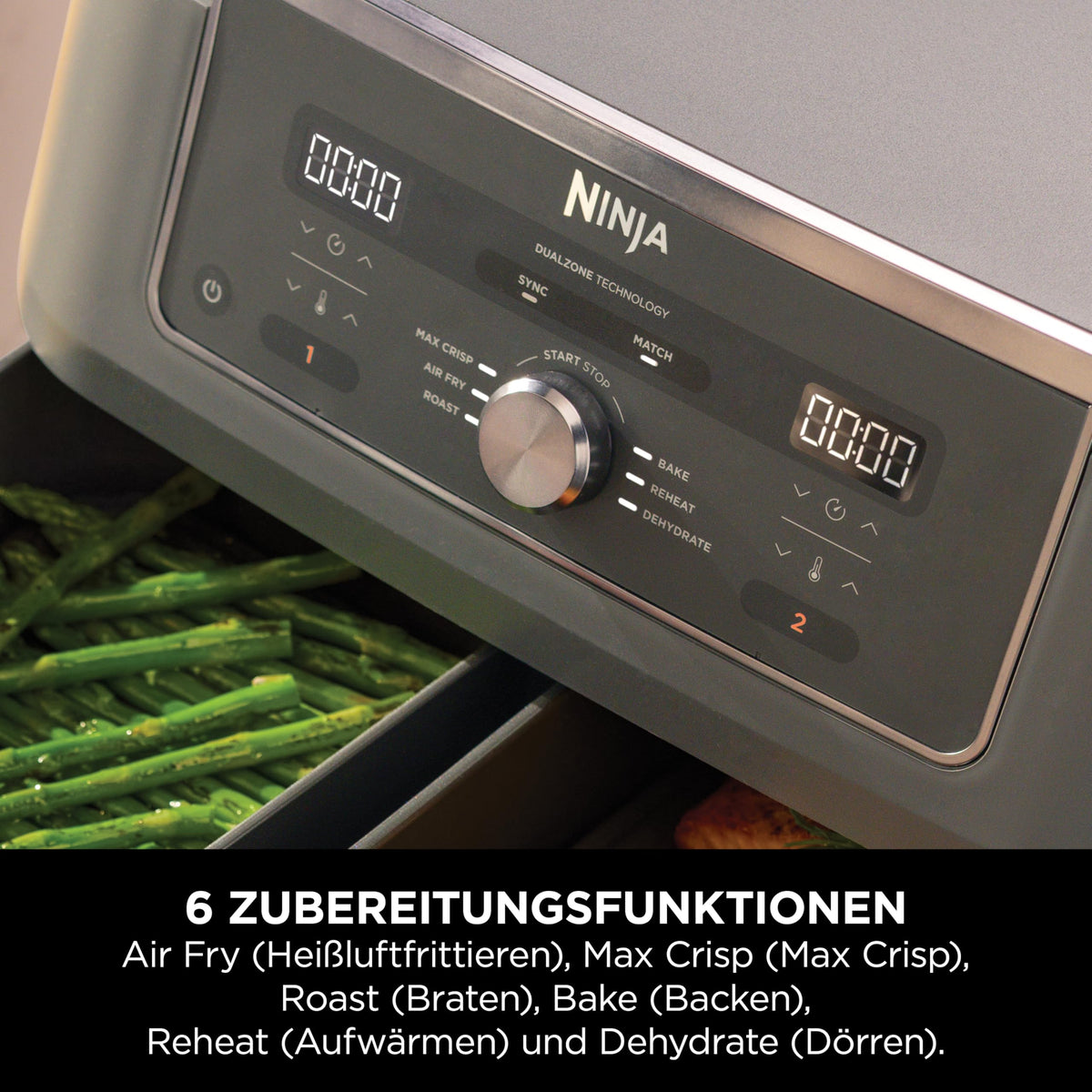 Ninja Dual Zone Digital Hot Air Fryer, 9.5L, 6-in-1, Metallic Grey